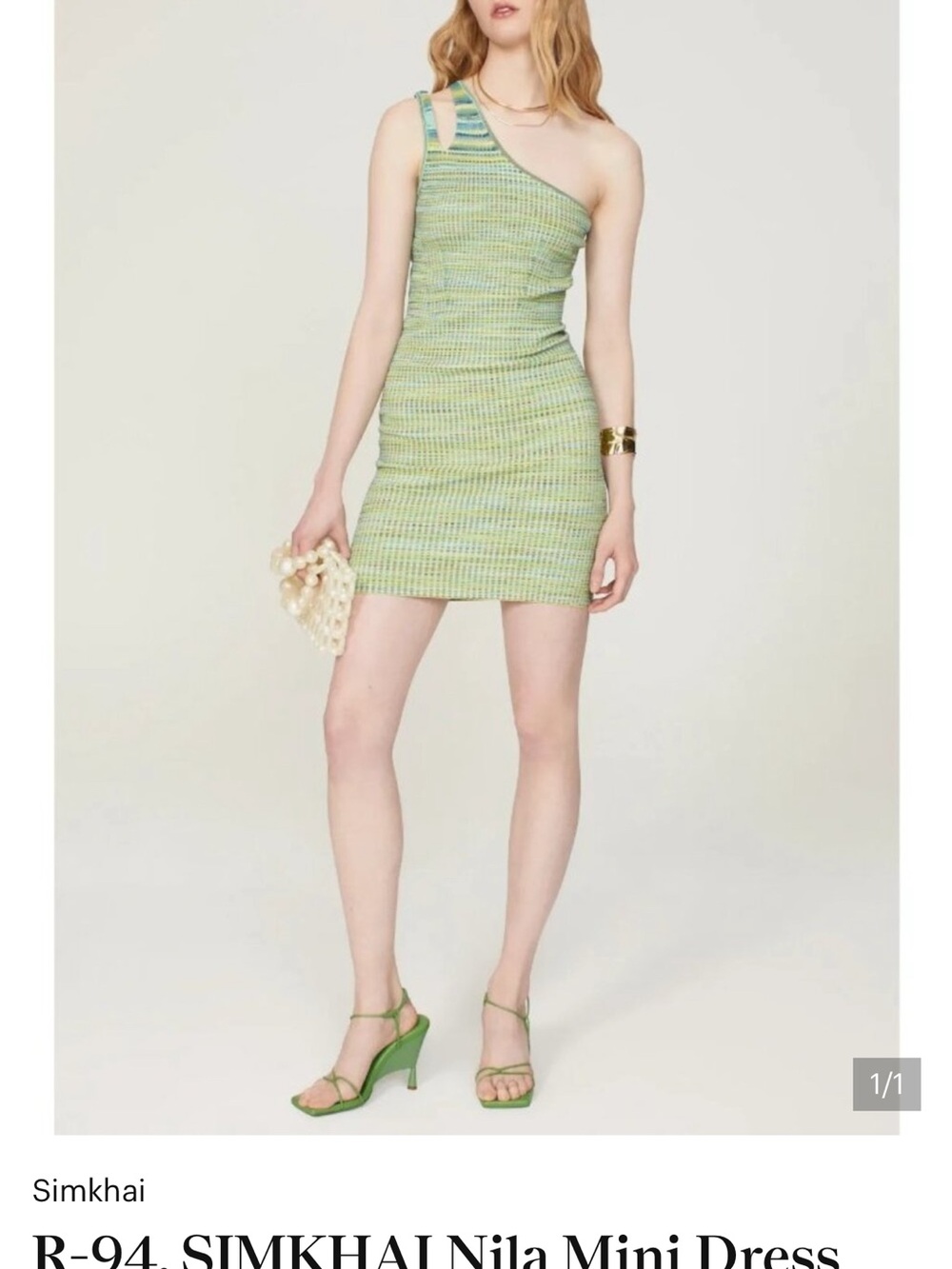 Jonathan Simkhai Pale Green One-Shoulder Knit Mini Dress